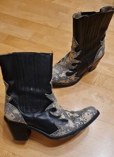 span. Cowboystiefel Ankle Boots schwarz mit Schlangenleder 38