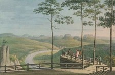 BASTEI - "Aussicht von der Bastey gegen Morgen" - kol. Umrissradierung um 1830