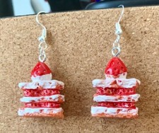 Handgemachte Erdbeer Dessert silberfarbene Ohrhänger Ohrringe Paar Modeschmuck