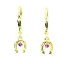 Kinderschmuck Kinderohrringe Kinder Ohrhänger Hufeisen Stein pink 333 Gold NEU