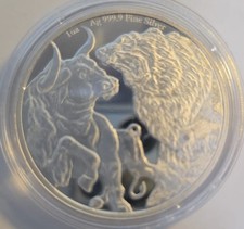 Bull and Bear 1 Oz. Silbermünze