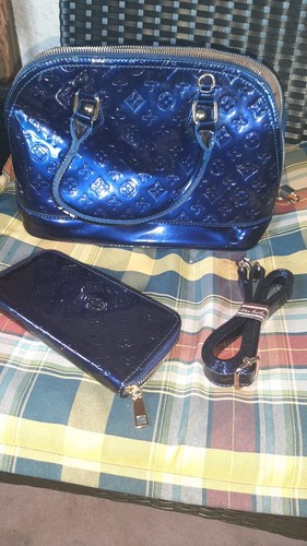 Blaue lackleder handtasche - blaue, im
