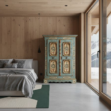 Voglauer blau 1700 Schrank Bauernschrank Landhausstil Massivholz bemalt Vintage