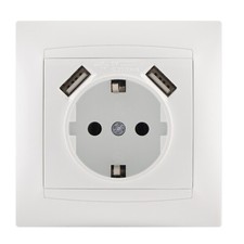 Steckdose 2-fach USB Schuko Schutzkontakt Unterputz Ladegeräte Weiß Steckdosen