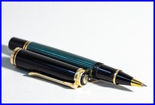 1990s PELIKAN R800 Souverän Serie Rollerball Pen in Grün gestreift & Schwarz