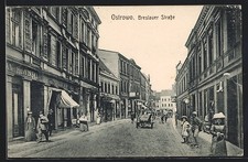 Ostrowo, Ladengeschäfte in der Breslauer Straße, Ansichtskarte 