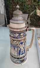 Alter Bierkrug mit Zinndeckel Relief Bierkrug Steingut sehr Groß 3 Liter