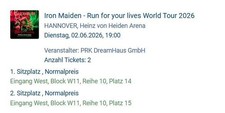 Iron Maiden, 2x Ticket, Sitzplatz nebeneinander, 02.06.2026, Hannover