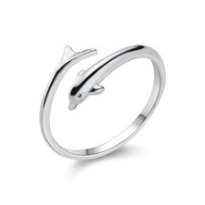 Damen Ring Delphin 49-56 verstellbar Silber 925 Delfin Mädchen offen