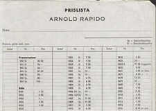 ARNOLD RAPID Katalog 1960 Prislista Sweden SVkr SV aa