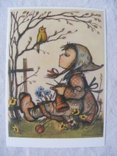 Postkarte Ansichtskarte Hummel unbenutzt Mädchen Vogel Herbst ars sacra Kinder