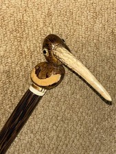 Antiker Palmenholz Gehstock Stock - Coquilla Nuss Vogelspitze & Geweih Schnabel