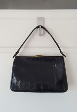 Echte Vintage Damen Kroko Leder Handtasche schwarz aus den 50igern