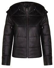 Damen Puffer Leder Bomberjacke