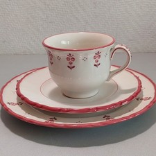 SMF Schramberg Keramik Modell WIEN Gedeck 3teilig Rosa Blüten Handgemalt