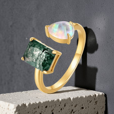 Moosachat & Opal Ring – 925