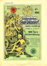 Düsseldorf hist. Stadt Anleihe 1908 Jugendstil Düsseldorfer Malerschule Schmidt