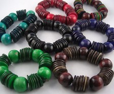 Natur Trend Ethno Holz Armband  Perlen und Scheiben Farbauswahl