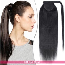 Lang 100% Echthaar Pferdeschwanz Ponytail Extensions Zopf Clip In DICK Haarteil
