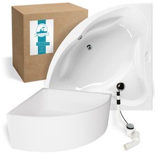 Eckbadewanne Komplettset 140x140 cm Duowanne für 2 Sitzbadewanne Wannenträger 