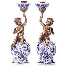 Porzellan Bronze Edel Set Kerzenleuchter Kerzenhalter Kerzenständer Engel JMA203