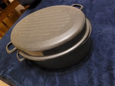 Gänsebräter Bratentopf Schmortopf Oval mit Deckel 41cm emailliert Stahl