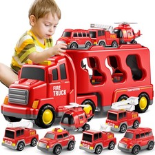 7 in 1 LKW Feuerwehrauto mit Licht und Musik Auto Transporter Kinder Spielz-dhl-