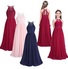 DE Kinder Mädchen Prinzessin Chiffon Blumen Spitze Kleid Abendkleid Maxikleid