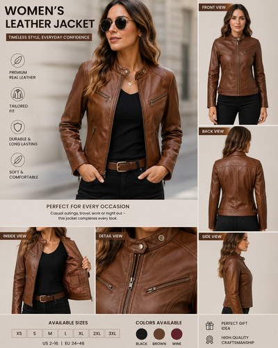 Damen braun lederjacke - braun, echt