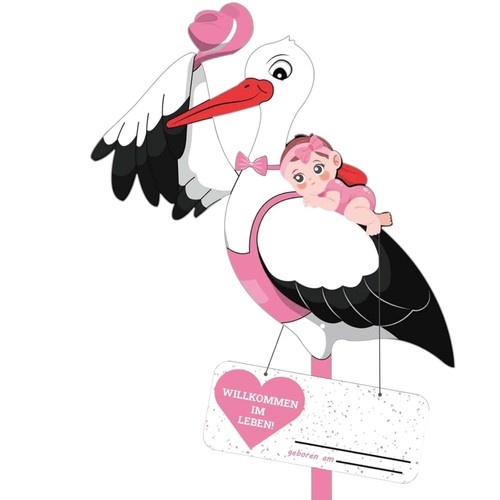 Holzstorch babyrassel rosa - babyrassel,