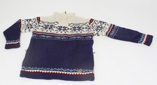 Blauer gemusterter gefütterter Wollpullover 100% Schafswolle Handarbeit Nepal