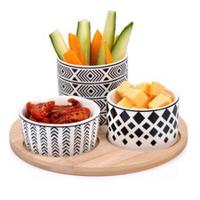 Tapas Servierset 4 tlg. Snack Dips Dipschalen Schalen Teller Schälchen Set rund