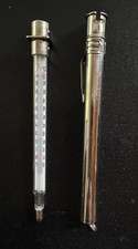 Thermometer bis 100 Grad C in Metallhülse 15 cm, silberfarben, antik?