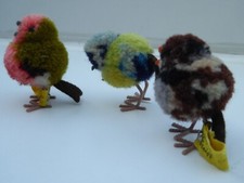 3 Orig. Steiff Woll Miniatur  "Vögel",  60igerJahre, 4 cm,  2 Stück mit K+F 