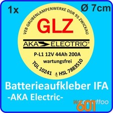 Aufkleber Oldtimer Batterie ; DDR ; IFA ; AKA ; 12V 44Ah für Trabant, Wartburg 
