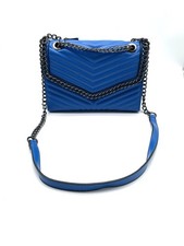 Umhängetasche Blau Kunstleder Schultertasche Crossbody Bag Steppoptik Kette 