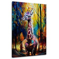Giraffe abstrakt im Wald Wandbild Leinwandbild Kunstdruck XL Wanddeko