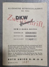 Betriebserlaubnis ABE DKW Hummel 3-Gang Moped Papiere