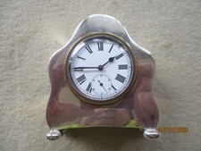 Silber Sterling Miniatur Tischuhr mit Schlüsselaufzug + Sekunde  Läuft Selten