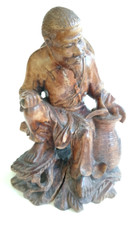 Holzskulptur-sehr alte handgeschnitzte Holzfigur - China-sitzende Figur-um 1900