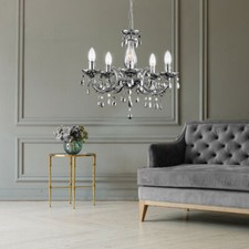 Kronleuchter Pendellampe Deckenleuchte Esszimmerleuchte 5 flammig silber