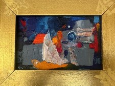 Bernd LUZ Kleines Ölbild Seeboot „Kleiner Hafen / Reise zur Eule“ für Marianne