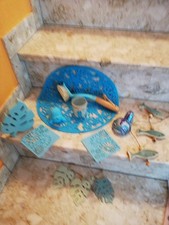 Deko Badezimmer türkis mint aqua Pailettenfisch Seehund Mobile Windlicht Schale