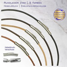 Lederkette glatt 2mm Hebeldruckverschluß Edelstahl in 5 FARBEN Länge 38-70cm 