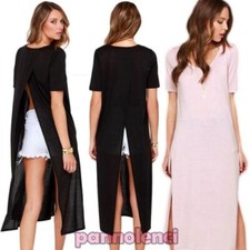 Top Maxi Jersey Frau Teilt T-Shirt Strandkleid Kurze Ärmel Neu DL-1731