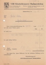 HADMERSLEBEN, Brief 1957, VEB Kloster-Brauerei Hadmersleben Bier Pils