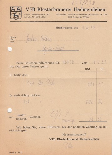 Hadmersleben brief 1957 veb - brief, 1957,