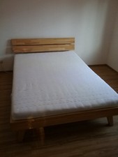 Holzbett 140x200 mit Matratze, Kernbuche massiv geölt, Kopfstütze, gebrauch t