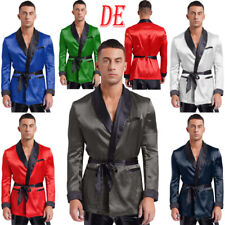 DE Herren Kurz Leicht Satin Langram Kimono Robe mit Gürtel Nachtwäsche Sleepwear