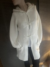 Damen Strick-Mantel -Jacke Gr. S- 34/36 in Cremeweiß mit Kapuze